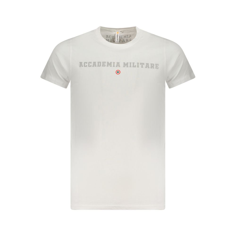 Accademia Militare White Cotton T-Shirt with short sleeves, crew neck, and logo print, perfect for an extended academy look.