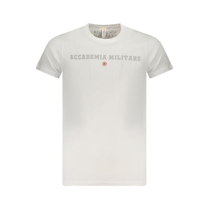 Accademia Militare White Cotton T-Shirt with short sleeves, crew neck, and logo print, perfect for an extended academy look.