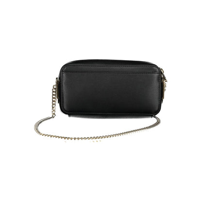 Tommy Hilfiger Black Polyethylene Handbag with chain strap, featuring external and internal pockets, contrast details, and logo