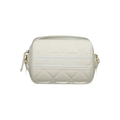 Mario Valentino White Polyethylene Handbag with adjustable strap, 2 pockets, contrasting details, zip closure, and logo.
