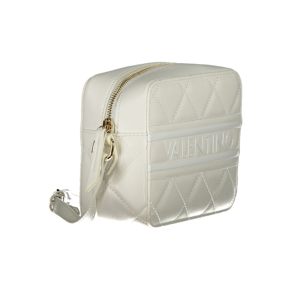 Mario Valentino White Polyethylene Handbag with adjustable shoulder strap, zip closure, logo, and contrasting details.