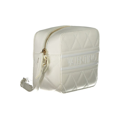Mario Valentino White Polyethylene Handbag with adjustable shoulder strap, zip closure, logo, and contrasting details.