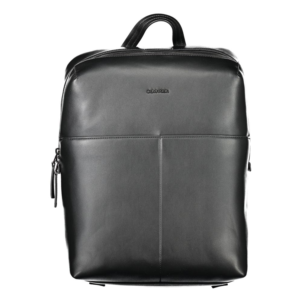 Calvin Klein Black Polyethylene Backpack with zip closure, handle, adjustable straps, and multiple pockets.