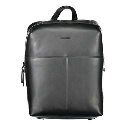 Calvin Klein Black Polyethylene Backpack with zip closure, handle, adjustable straps, and multiple pockets.