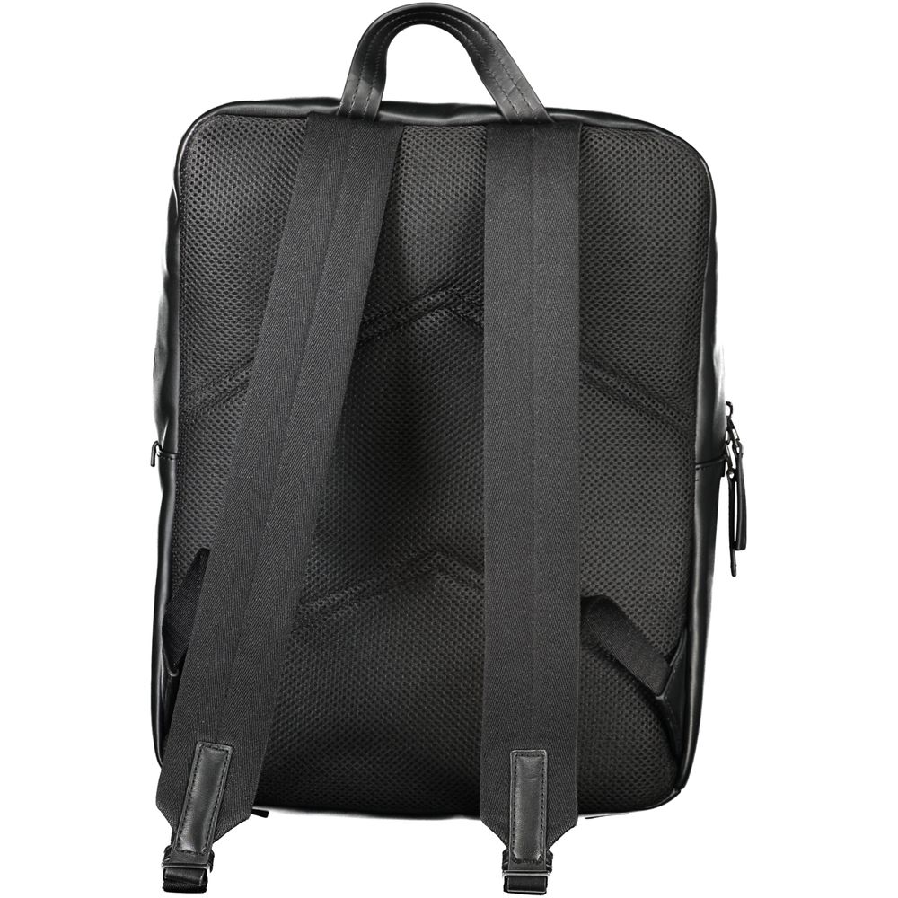 Back view of Calvin Klein Black Polyethylene Backpack with adjustable shoulder straps and handle
