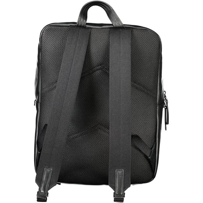 Back view of Calvin Klein Black Polyethylene Backpack with adjustable shoulder straps and handle