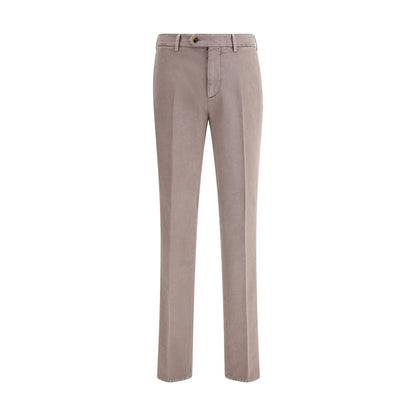 Brunello Cucinelli Gray Cotton Casual Pants with front button, zipper closure, belt loops, and pockets, classic elegance and craftsmanship.