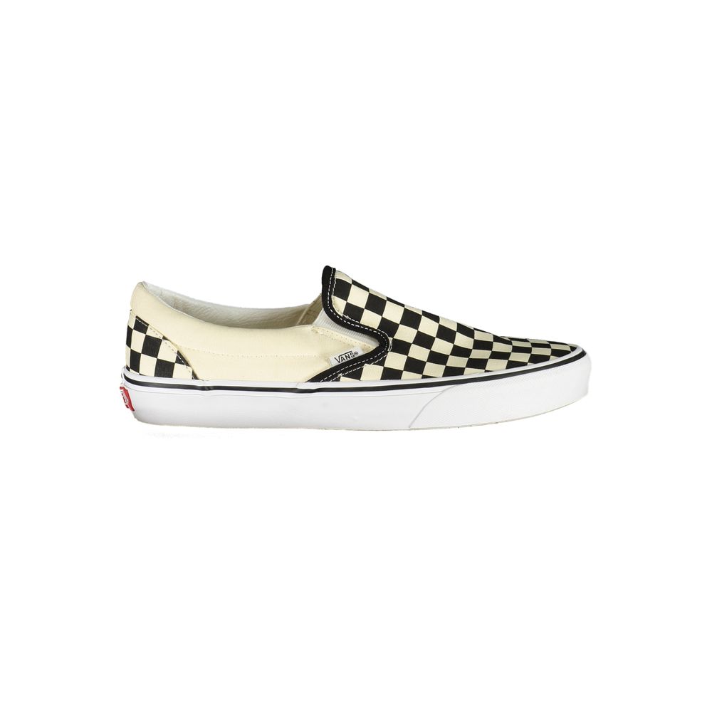Vans White Polyester Sneaker, classic slip-on style with checked pattern, contrasting details, ideal sports shoe with elastic band.