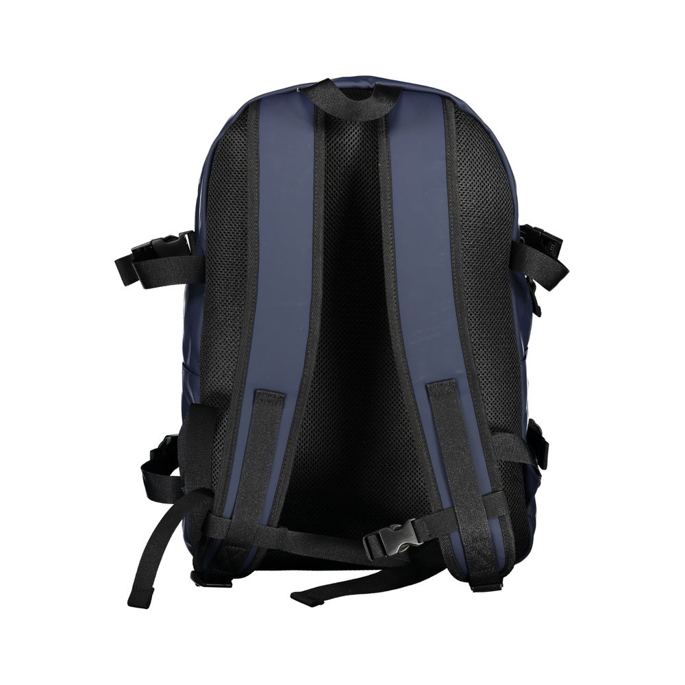 Back view of Tommy Hilfiger Blue Polyethylene Backpack with adjustable straps and contrasting details