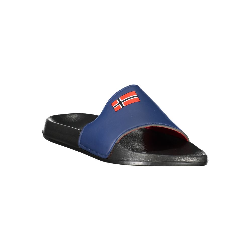 Norway 1963 Black Plastic Mens Sandal with bold print and logo, versatile and stylish footwear for trendsetters.