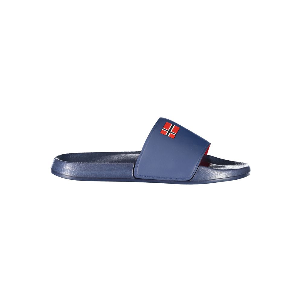 Norway 1963 Blue Plastic Men Sandal with trendy design and iconic logo on a single slide, perfect for stylish casual wear.
