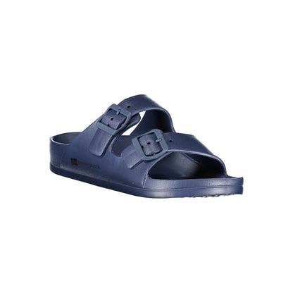 Norway 1963 Blue Plastic Men Sandal with adjustable buckles and logo, showcasing chic summer style in vivid blue.
