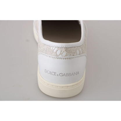 Dolce & Gabbana White Leather Lace Slip On Loafers Shoes WOMAN SNEAKERS