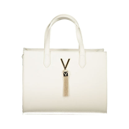 Mario Valentino White Polyethylene Handbag with handles and removable shoulder strap, featuring internal pockets and logo zip closure.