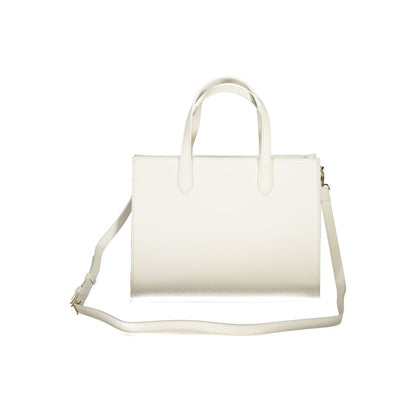 Mario Valentino White Polyethylene Handbag with handles, adjustable strap, internal pockets, contrasting details, and zip closure.