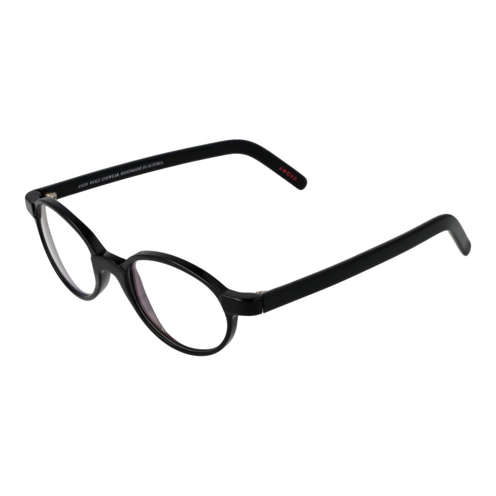 Andy Wolf Black Unisex Glasses Frame - Round full-rim acetate design with demo lenses, size 48-18-145, black color.