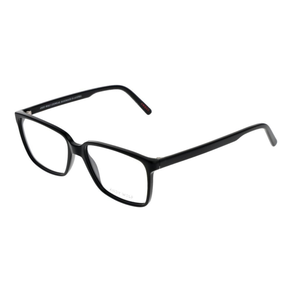 Andy Wolf Black Unisex Glasses Frame, full-rim acetate material, rectangle style, 55-15-145 size with demo lenses.