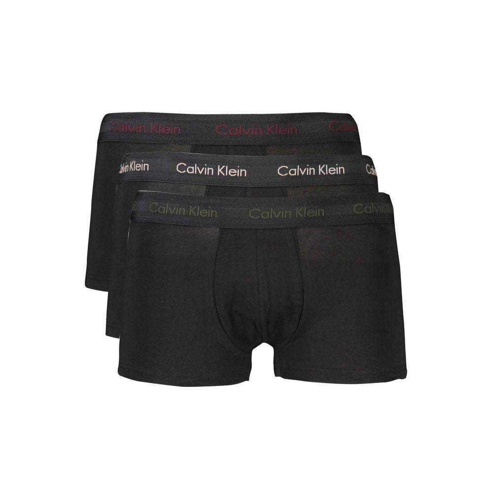 Calvin Klein Black Cotton Underwear boxer tri-pack with elastic waist, logo waistband, and contrast details.