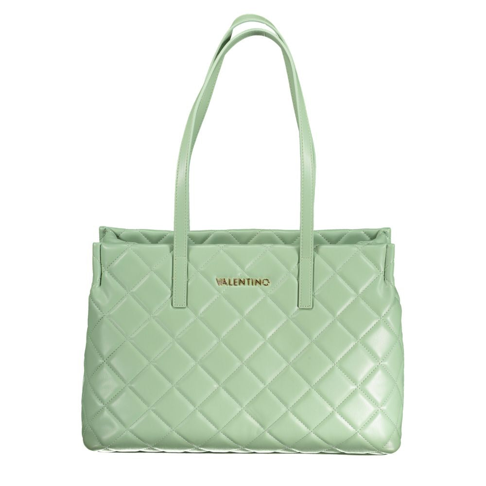 Mario Valentino Green Polyethylene Handbag with quilted design, two shoulder handles, zip closure, and brand logo.