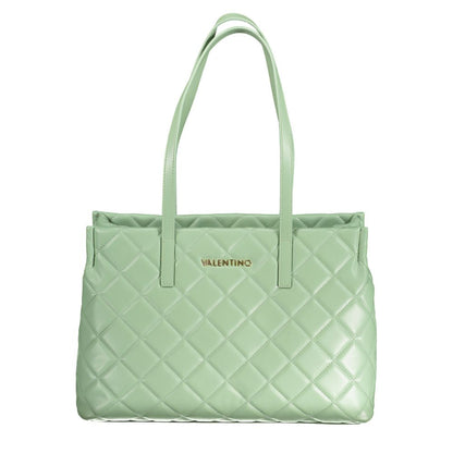 Mario Valentino Green Polyethylene Handbag with quilted design, two shoulder handles, zip closure, and brand logo.