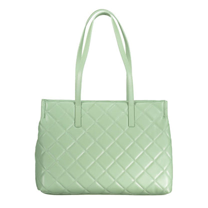 Mario Valentino Green Polyethylene Handbag with quilted design and two shoulder handles, featuring a central pocket and zip closure.