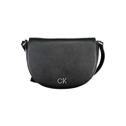 Calvin Klein Black Polyethylene Handbag with adjustable shoulder strap, internal card pocket, magnet closure, and logo detail.