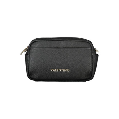 Mario Valentino Black Polyethylene Handbag with adjustable shoulder strap, zip closure, and logo detailing, showcasing sleek design.