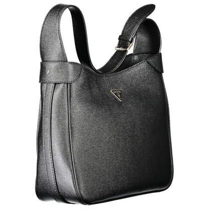 Guess Jeans Black Polyethylene Handbag with adjustable shoulder handle, internal pocket, and logo design.