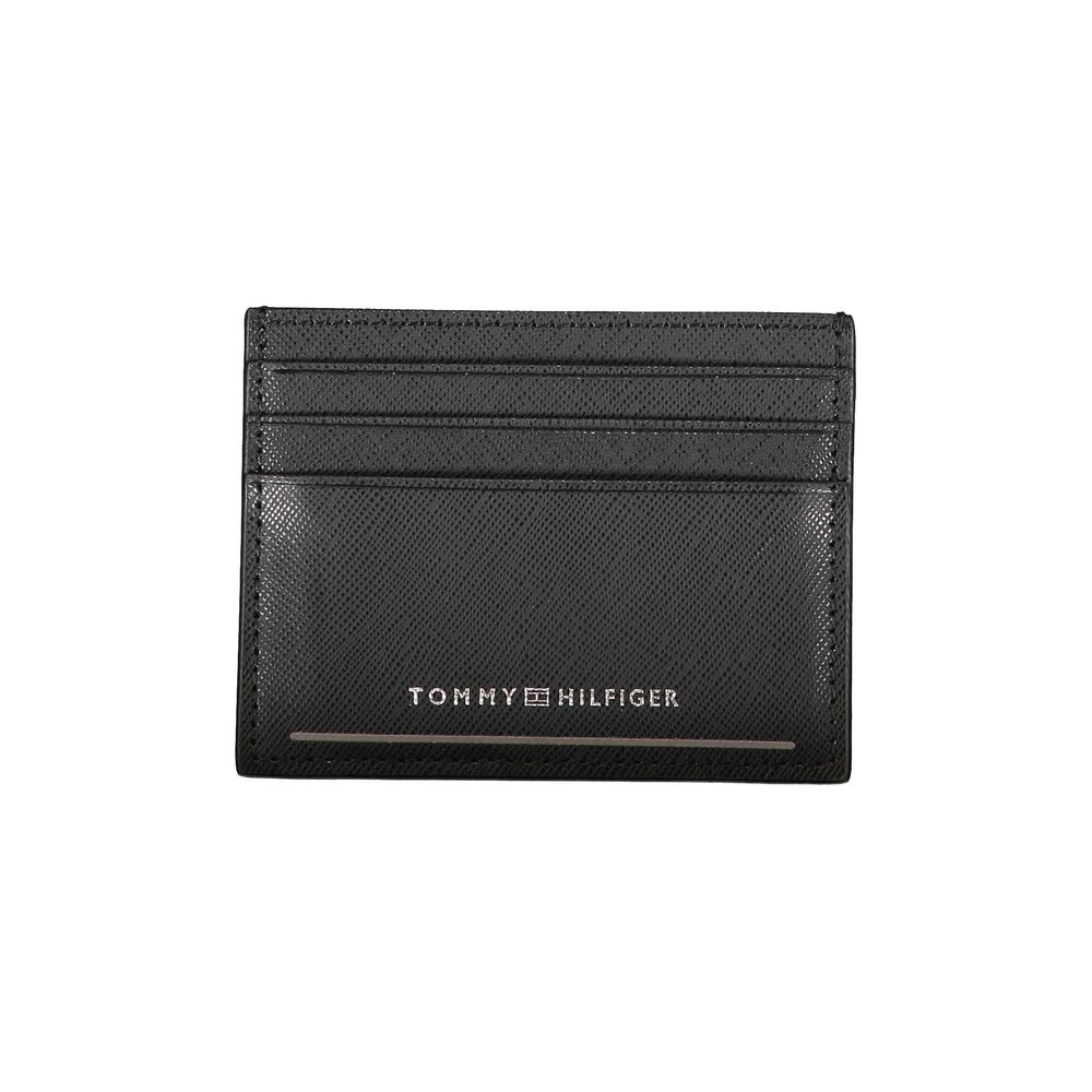 Tommy Hilfiger Black Leather Wallet with card holder, central pocket, and logo detailing