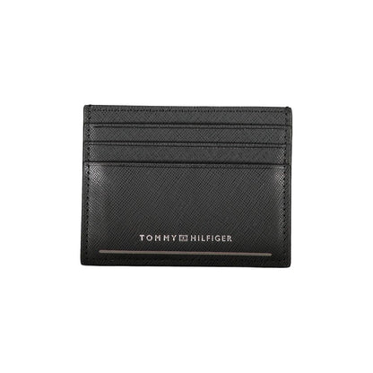 Tommy Hilfiger Black Leather Wallet with card holder, central pocket, and logo detailing