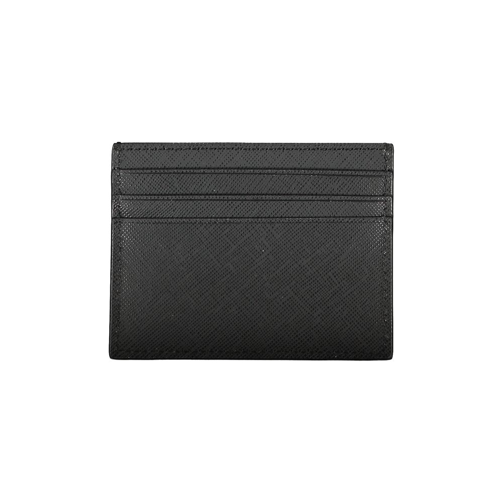 Tommy Hilfiger Black Leather Wallet with card holder, central pocket, and contrast details, featuring the iconic logo.