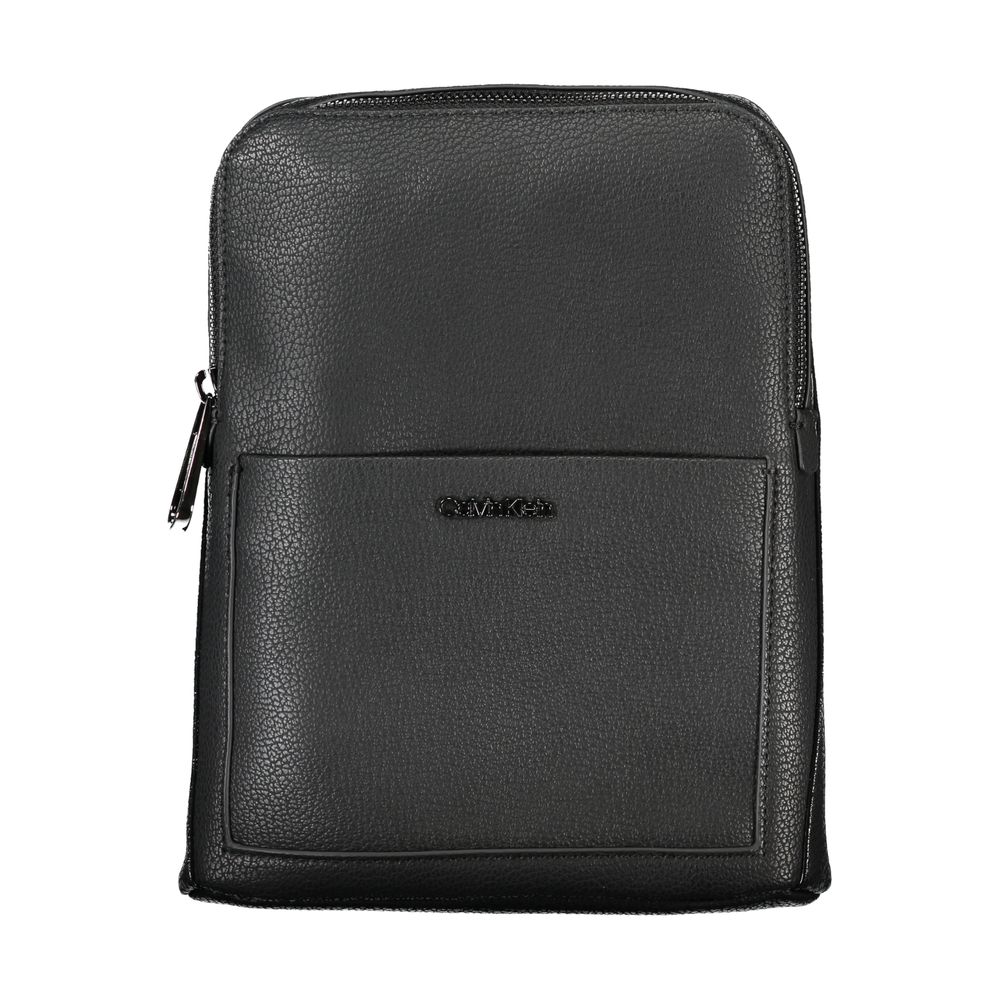 Calvin Klein Black Polyester Shoulder Bag with adjustable strap, external pockets, and logo, featuring a zip closure.