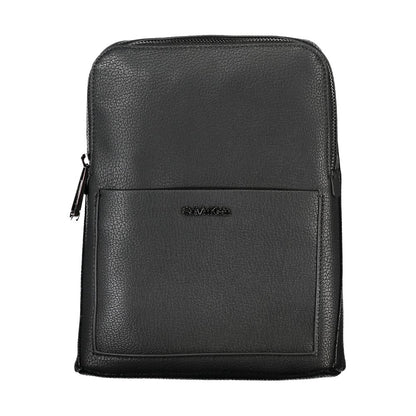 Calvin Klein Black Polyester Shoulder Bag with adjustable strap, external pockets, and logo, featuring a zip closure.