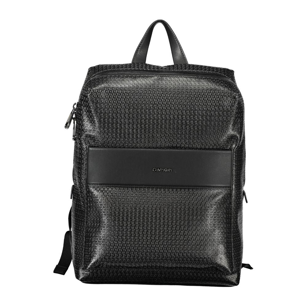 Calvin Klein Black Polyester Backpack with adjustable straps, one handle, external pocket, and laptop compartment