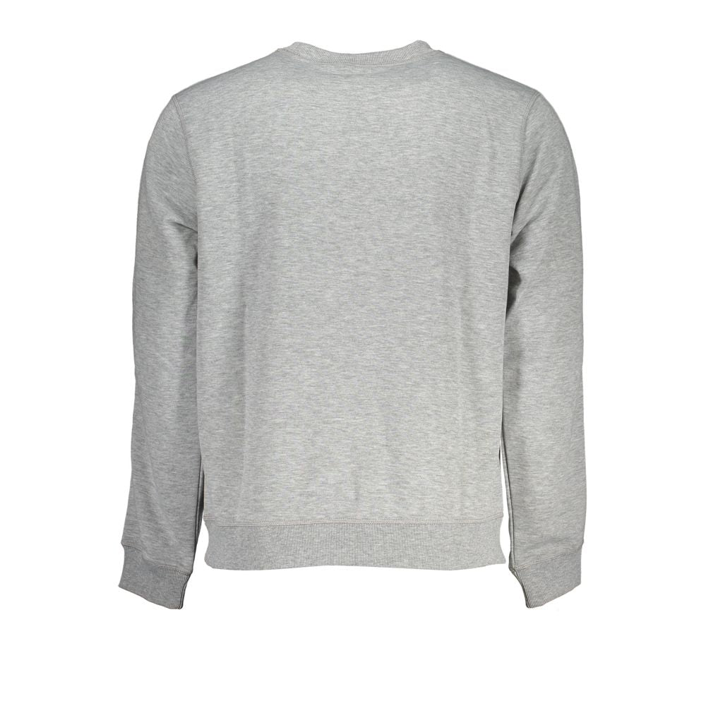 Back view of Calvin Klein Gray Polyester Men Sweater showcasing long sleeves and brushed crew neck design.
