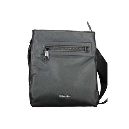 Calvin Klein Black Polyester Shoulder Bag with adjustable strap, external and internal pockets, zip closure, and logo detailing.