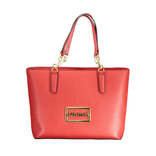 Mario Valentino Red Polyethylene Handbag with dual handles, adjustable strap, internal pockets, and zip closure.