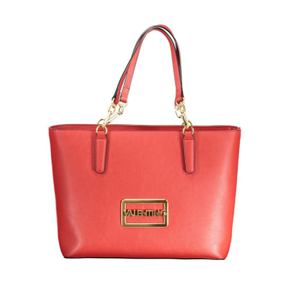 Mario Valentino Red Polyethylene Handbag with shoulder handles and logo, removable strap, internal pockets, and zip closure.