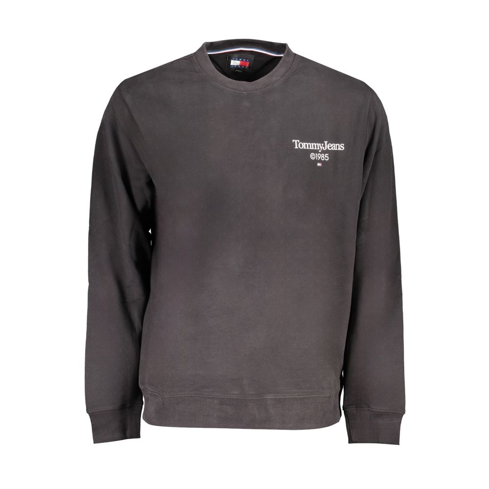 Tommy Hilfiger Black Cotton Men Sweater featuring sleek design with logo, crafted for comfort and style, made from regenerative cotton.