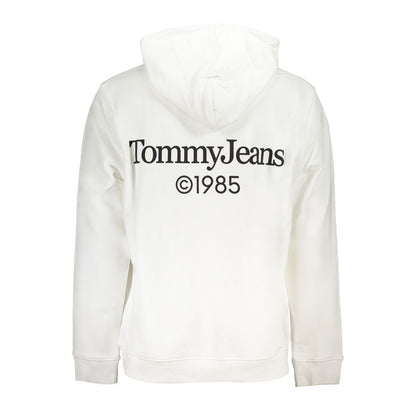 Tommy Hilfiger White Cotton Men Sweater with hood and logo on back view.