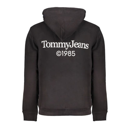 Back view of Tommy Hilfiger Black Cotton Men Sweater with logo and hood.