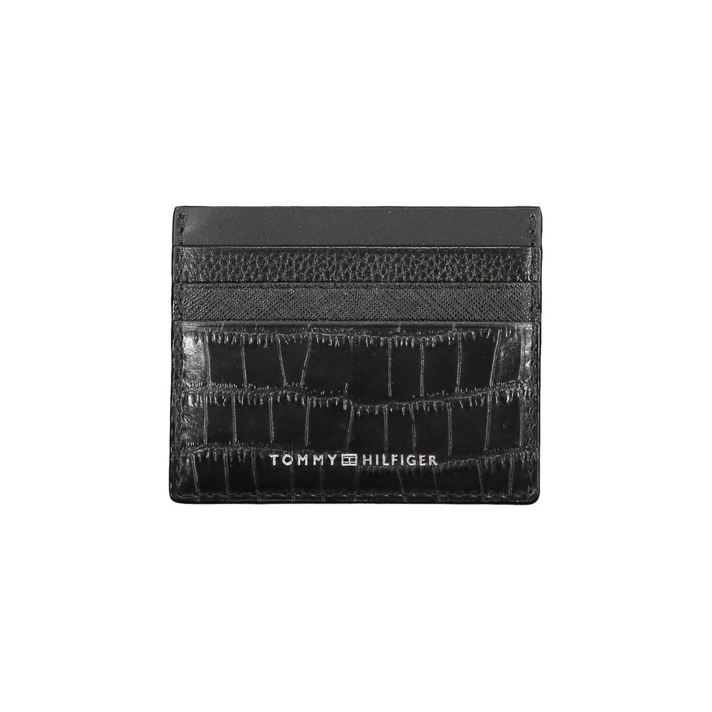 Tommy Hilfiger Black Leather Wallet with card holder, contrast details, and logo in sleek black design.