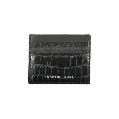 Tommy Hilfiger Black Leather Wallet with card holder, contrast details, and logo in sleek black design.