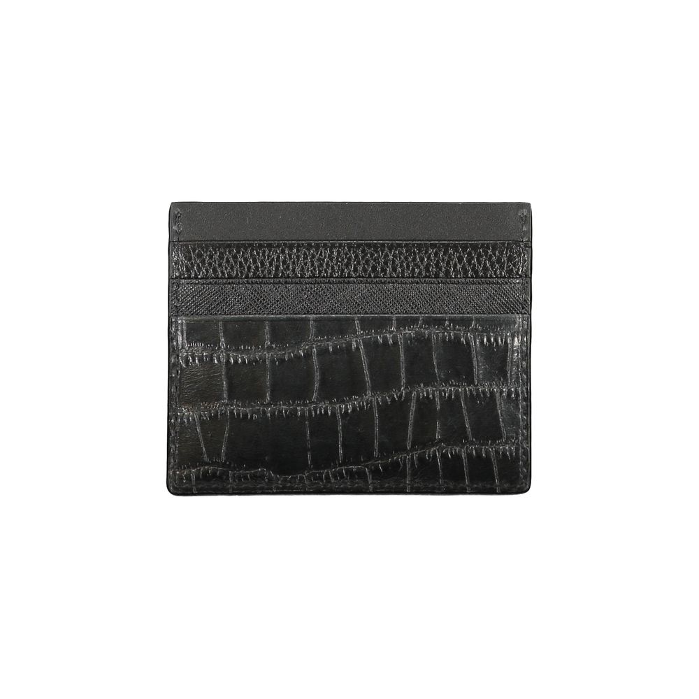 Tommy Hilfiger Black Leather Wallet with card holder, contrast details, and logo, showcasing sleek design and textured finish.