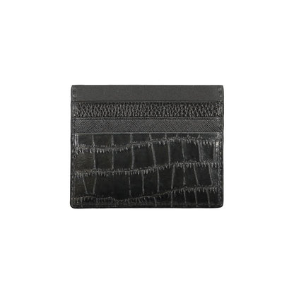 Tommy Hilfiger Black Leather Wallet with card holder, contrast details, and logo, showcasing sleek design and textured finish.