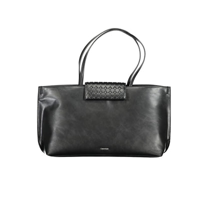 Calvin Klein Black Polyester Handbag with two shoulder handles, internal pocket, and contrast details.