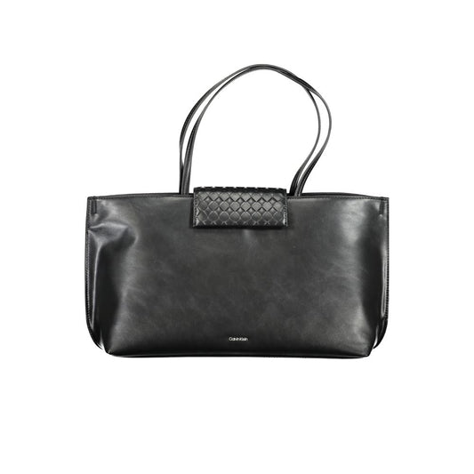 Calvin Klein Black Polyester Handbag with shoulder handles, internal pocket, contrast details, magnet closure, and logo