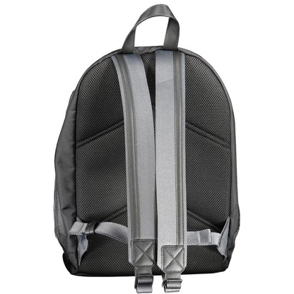 Back view of the Calvin Klein Black Polyester Backpack with adjustable straps and water-repellent material.