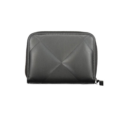 Calvin Klein Black Polyester Wallet with RFID blocking, zip closure, card slots, and coin purse, featuring contrasting details and logo.