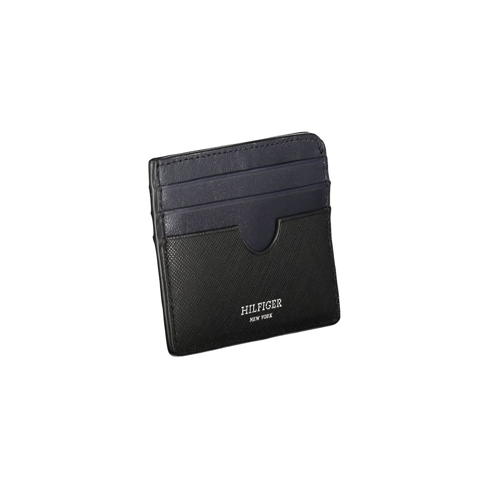 Tommy Hilfiger Black Leather Wallet with card holder, contrast details, and logo